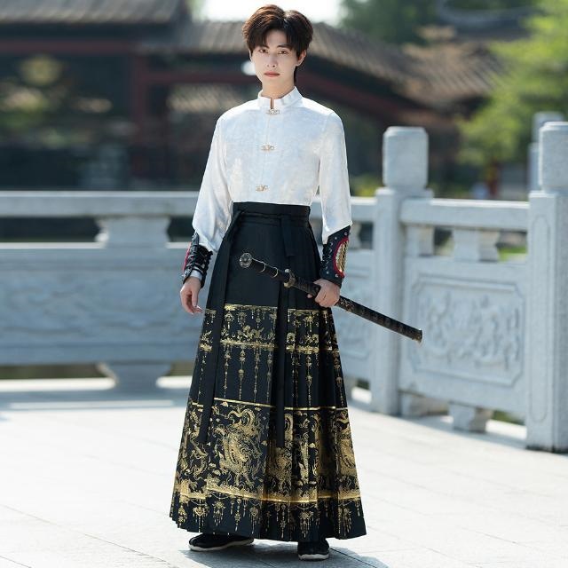 国潮汉服男款织金马面裙套装霸气武侠风新中式古装演出服