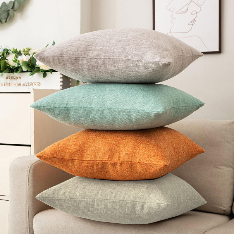 Simple throw pillows, cushions, sofa, office, bedroom, cotton and linen style cushion cover, long headboard, waist support, solid-color throw pillow cover details Picture