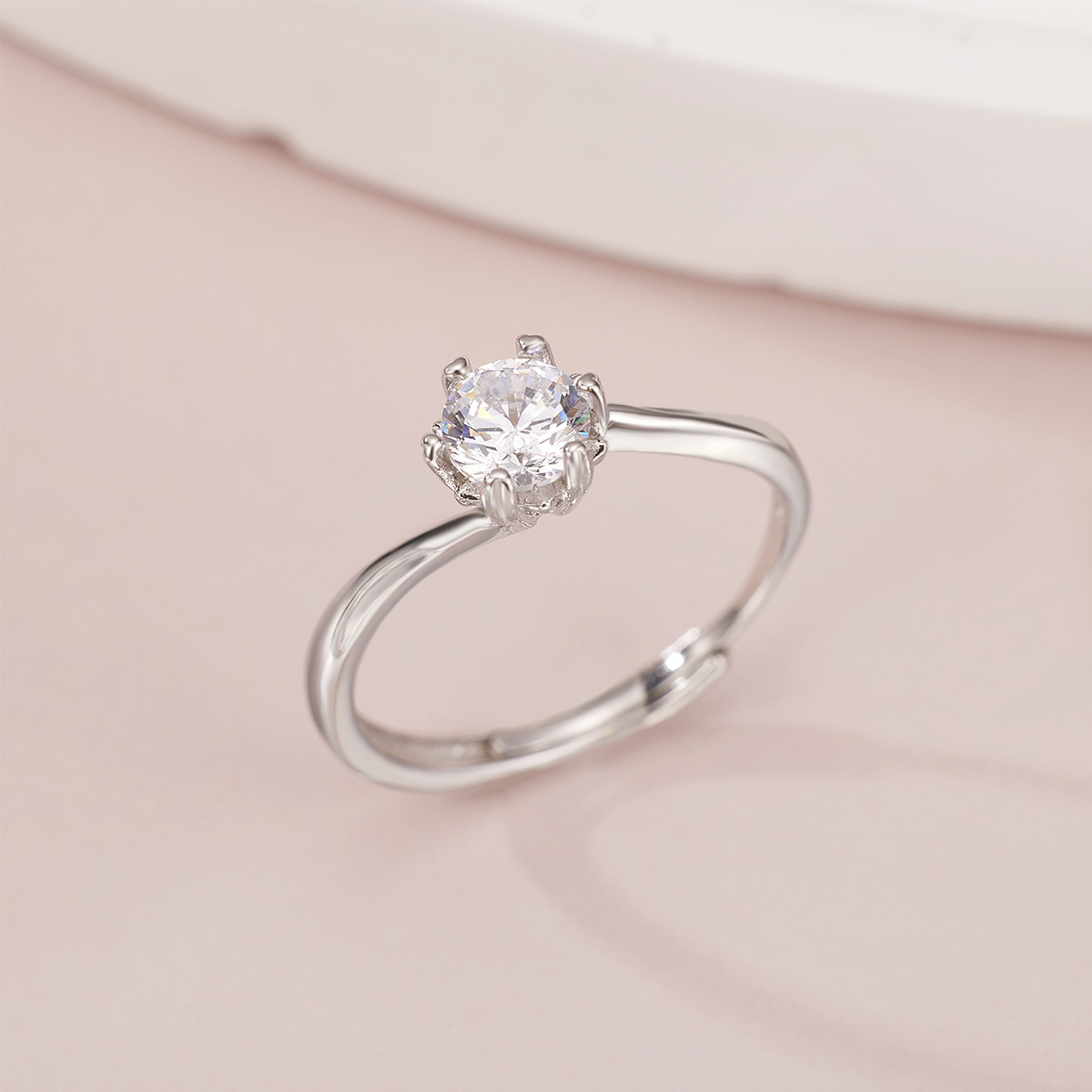 s925 sterling silver glossy single diamond couple ring set with 50-point zirconium diamond opening adjustable design wholesale Specification image