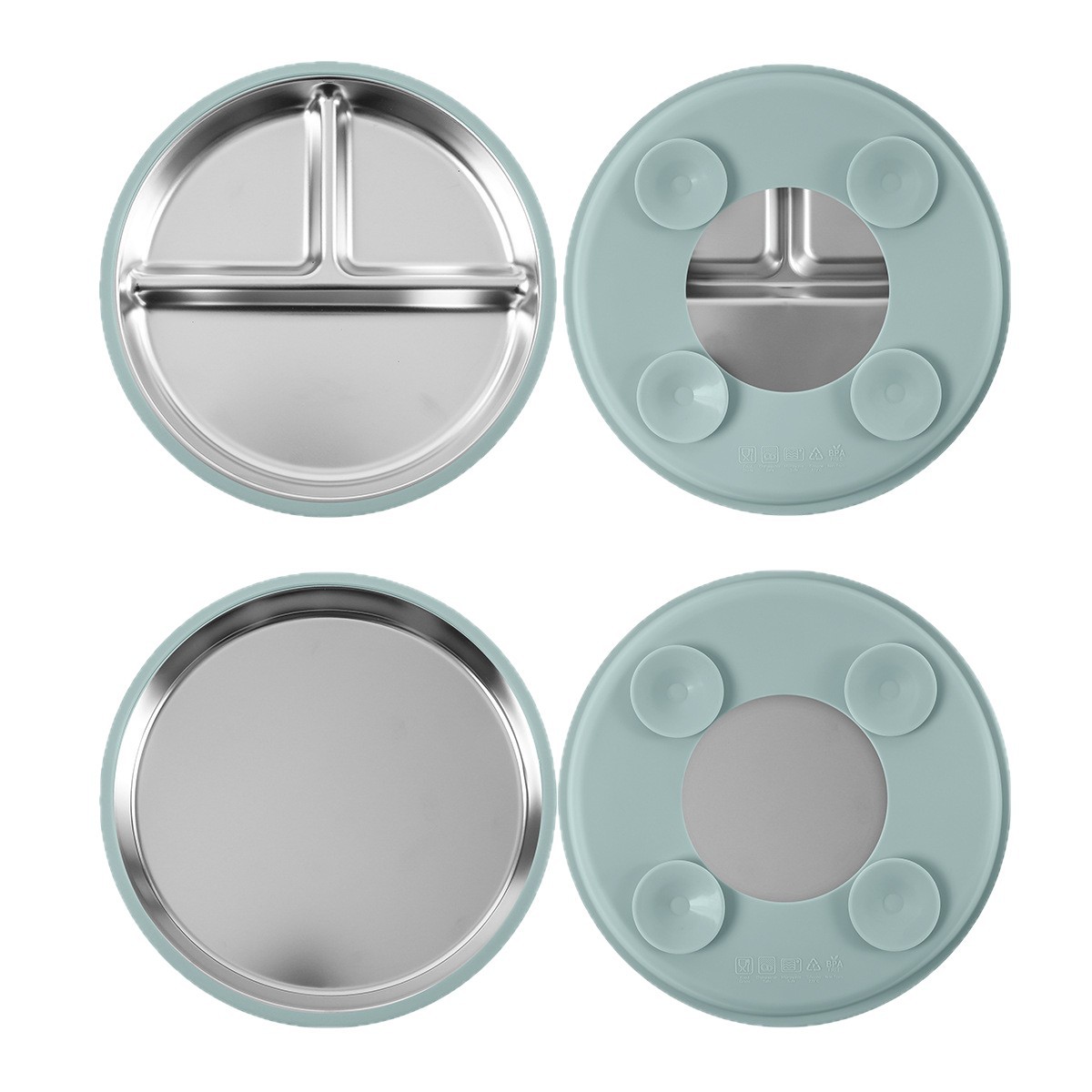 Baby complementary food suction cups, plates, bowls, forks and spoons set, cross-border new product 304 stainless steel silicone children's feeding tableware Item Picture
