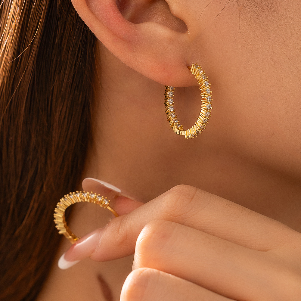 跨境高级感几何方形锆石ins风饰品耳扣耳饰tiktok直播厂家批发