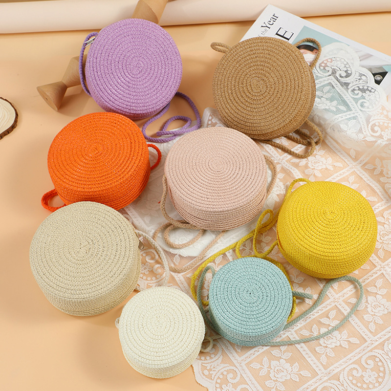Cross-Border Straw Weaving Bags, Summer Cute Large Straw Weaving Bags, Women's Beach Straw Weaving Small Round Bags, Mobile Phone Bags, Crossbody Handmade Straw Weaving Bags details Picture