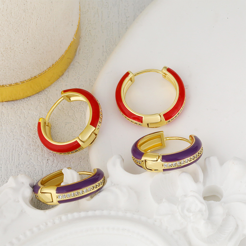 European and American simple inS-style geometric circle earrings, women's accessories, copper micro-inlaid zircon oil drop ear rings and earrings wholesale Application Scenario