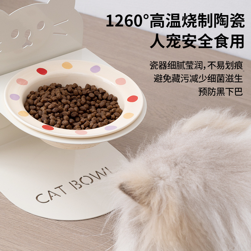 Ceramic high-legged bowl, magnetic suction detachable, pet cat bowl, cat and dog bowl, cervical vertebrae protection to prevent spilling, food and drinking water slanted bowl Application Scenario