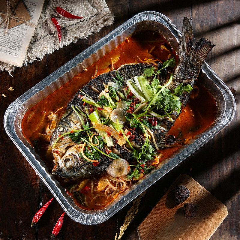 开宝长方形铝箔餐盒烤鱼盘一次性打包餐盒耐高温商用烧烤外卖盘产品图