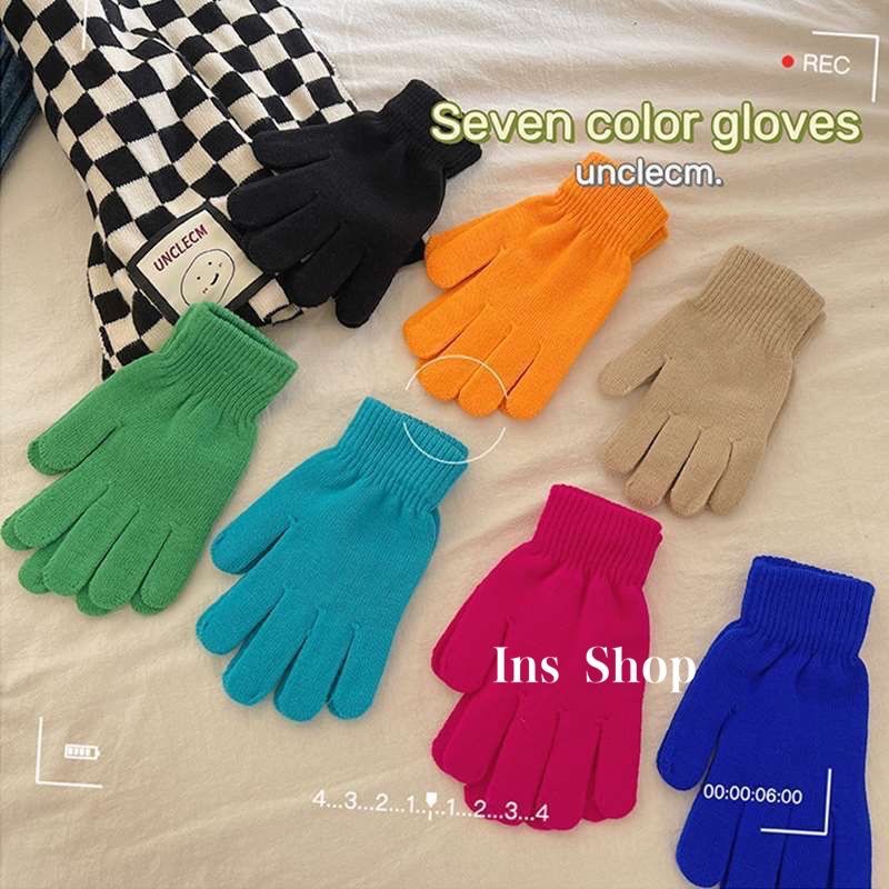 ins candy-colored gloves for warmth and cold protection in autumn and winter, solid color, versatile, student woolen knitted, couple cross-border bestsellers details Picture