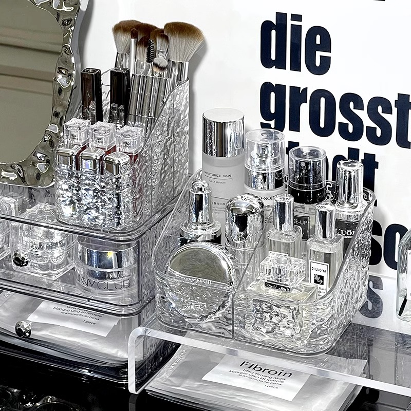 化妆品收纳盒口红护肤品轻奢水波纹亚克力化妆刷杂物大容量置物架                              产品图