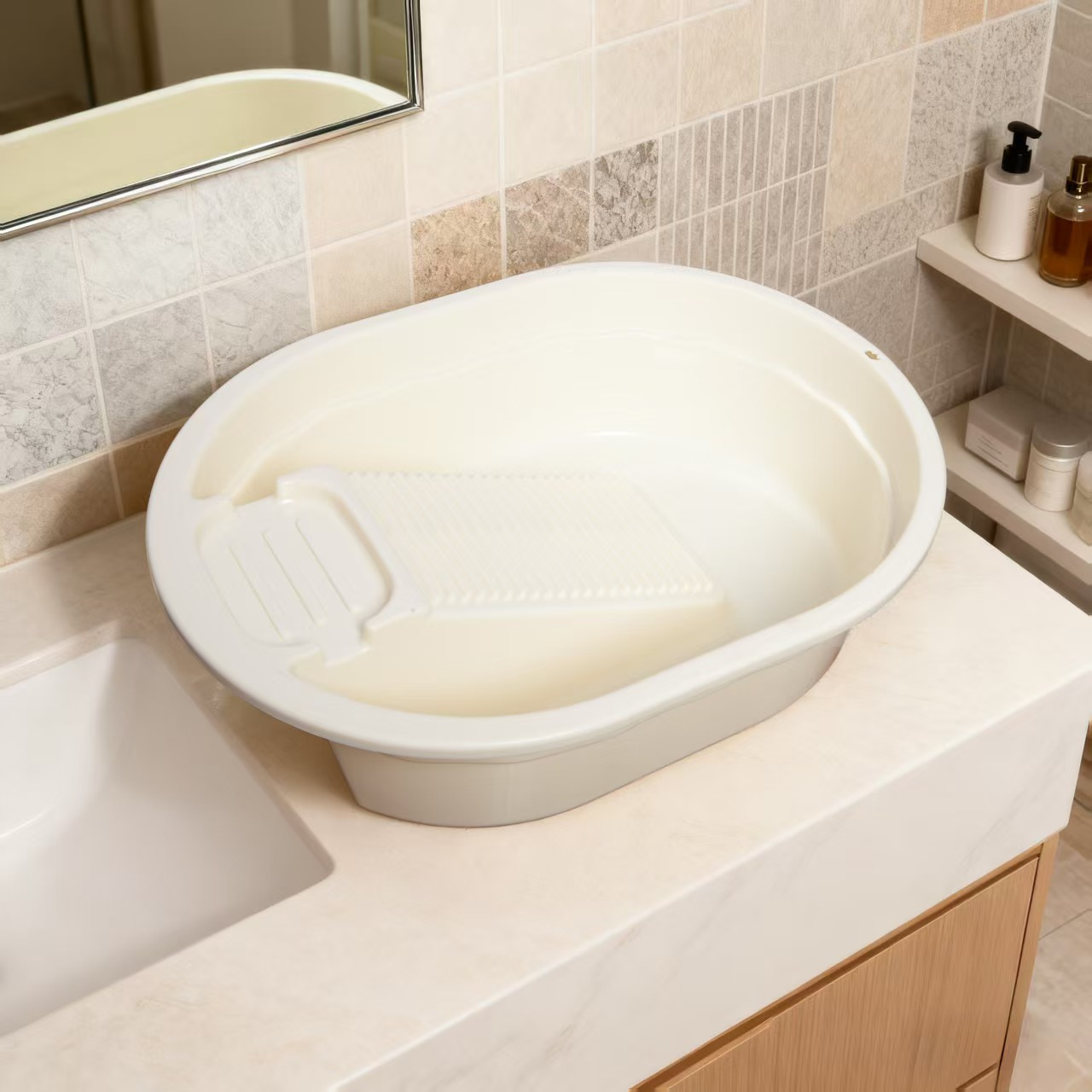 圆形方形搓板盆带搓衣板塑料洗衣盆加厚搓衣板洗衣板搓衣盆学生盆产品图