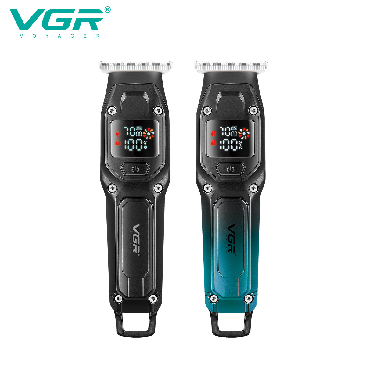 VGR964 cross-border electric hair clipper, gradient color oil head engraving, rechargeable men's digital display electric clipper Item Picture
