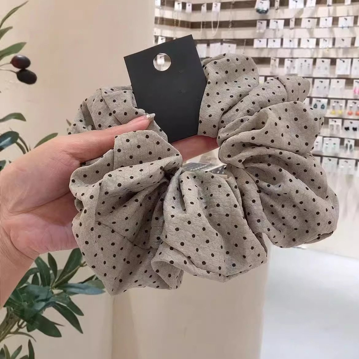 Korean style 2024 new cotton and linen pure cotton fabric polka dot large intestine ring hair ring Forest Girl Super fairy hairstyle accessory Specification image