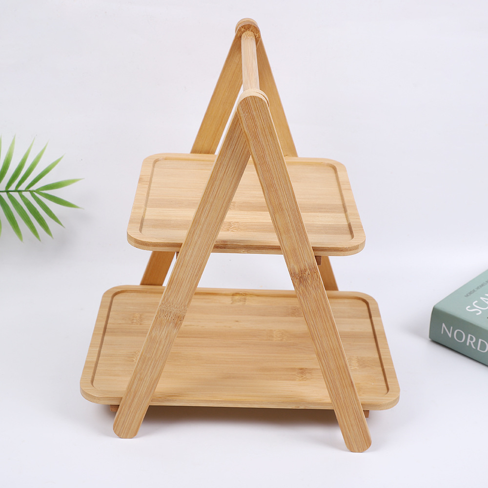 Double-layer bamboo and wood shelf, fruit cake, bamboo layered display rack, afternoon tea, dessert, sushi tray, pastry rack Specification image