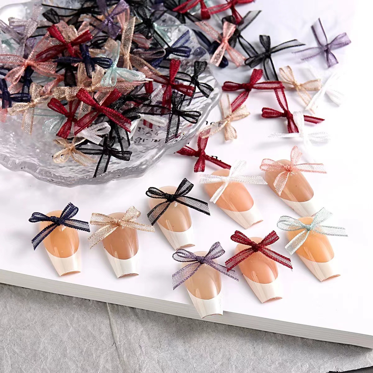 现货小蝴蝶结diy欧根纱辅料网纱布艺沙带迷你蝴蝶结美甲饰品配件