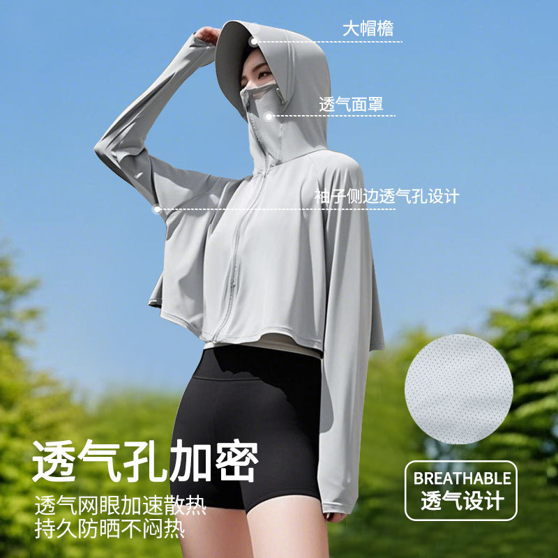 Summer outdoor cool sun-protective clothing for women 2025 New design Loose, breathable, thin hooded sun-protective jacket details Picture