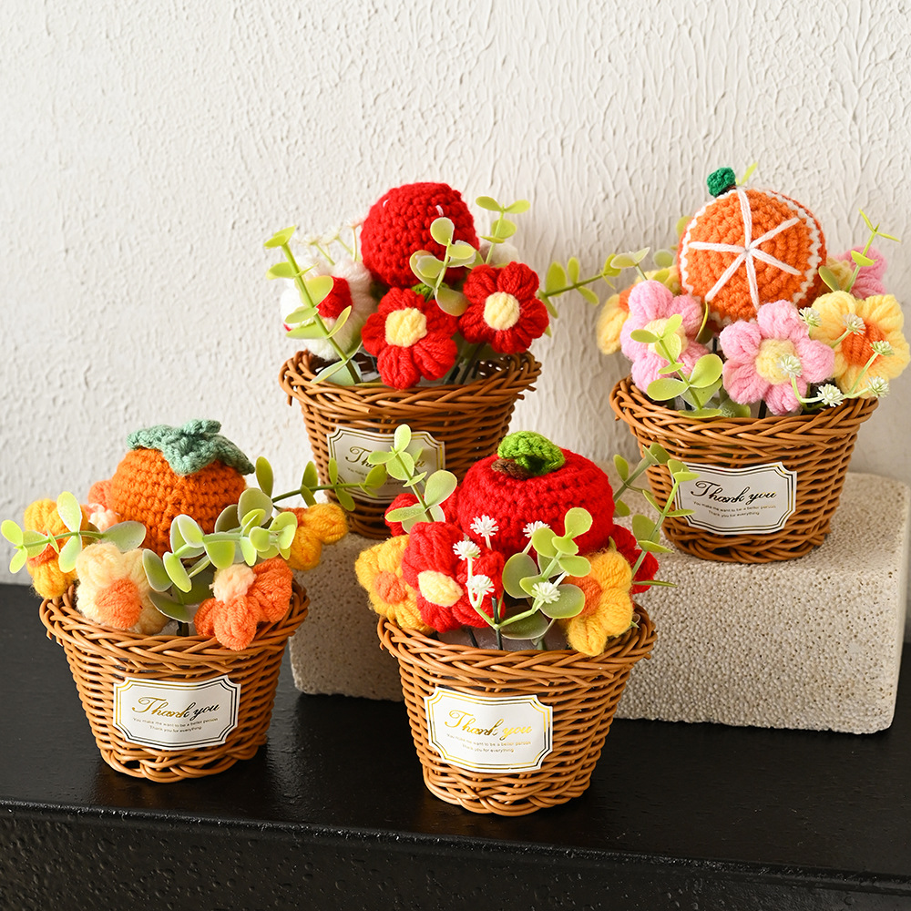 仿真针织花毛线花好事花生小花束桌面客厅摆件送人观赏小礼品批发