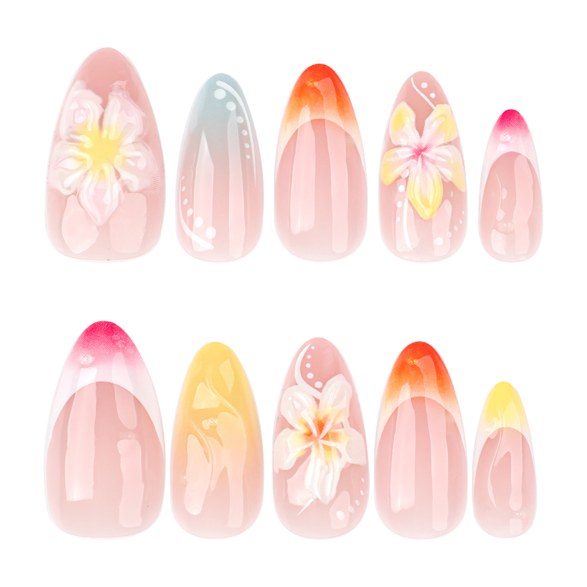 3D French flower whitening wearable nail short almond nail nail plate wearable high-end false nail wholesale Item Picture