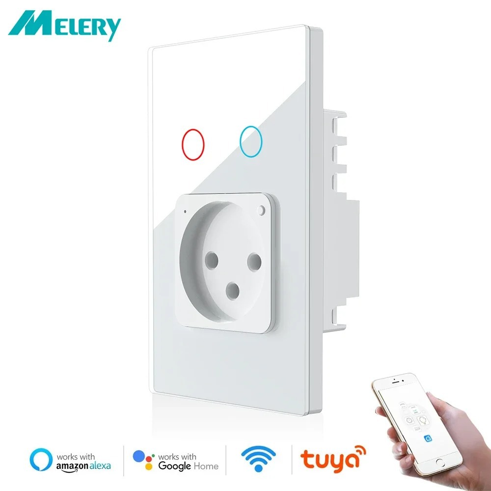 Israeli wall socket TuyaWifi smart light switch plug socket touch glass panel remote control