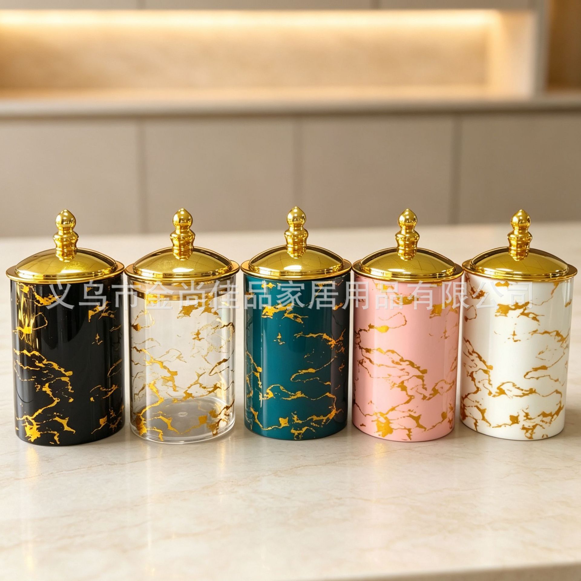 Marble gold-patterned Storage jar, tall and short LIDS, sealed storage box for kitchen grains Specification image