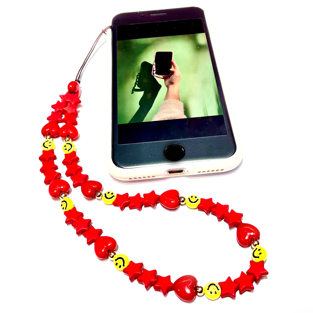 手机链/手机链女款短款时尚/手机/韩国水晶手机挂绳/手机挂绳白底实物图