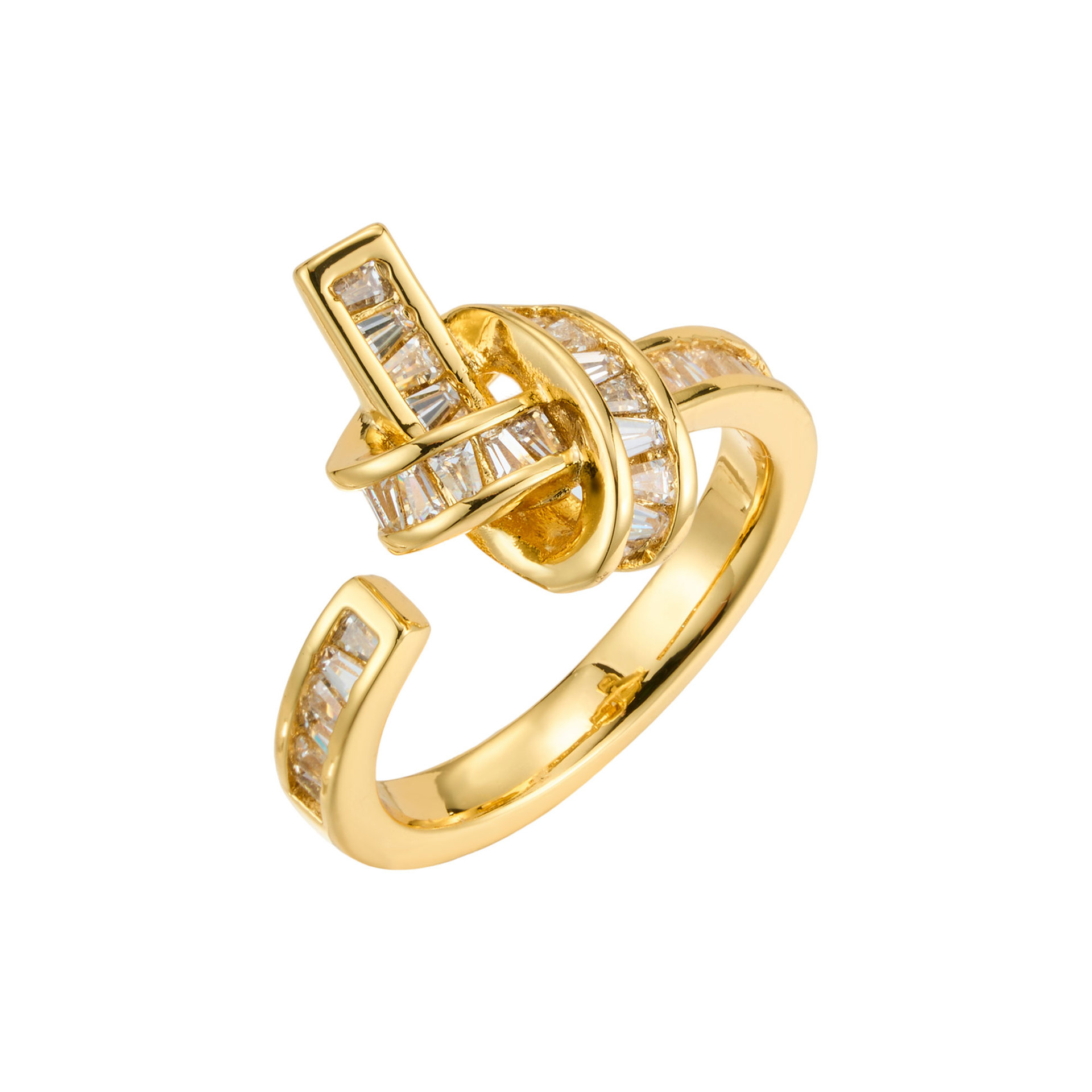 Origen fábrica de lujo ligero sensación avanzada cuerda nudo anillo de apertura aleación de cobre oro verdadero chapado con zirconia anillo de dedo índice ajustable Item Picture