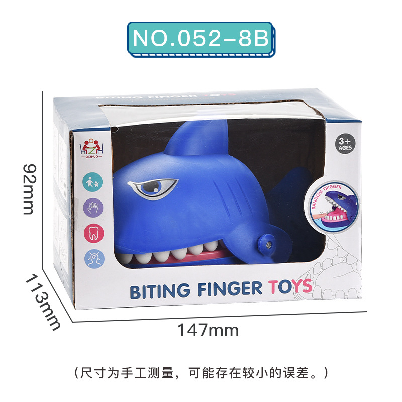The hand-biting shark toy is a silicone toy with a blue and pink shark shape. It features a slow rebound and self-explosion grenade finger toy, which is a children's educational small product Application Scenario