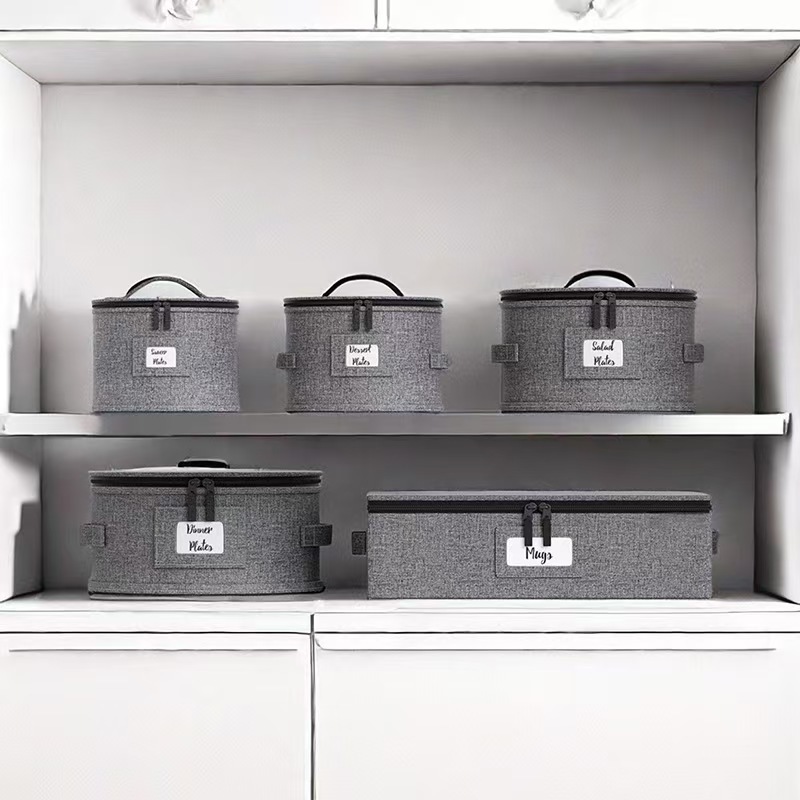 Amazon cross-border plate, mug storage, cylindrical storage box, fabric kitchenware, dust-proof storage box with lid Application Scenario