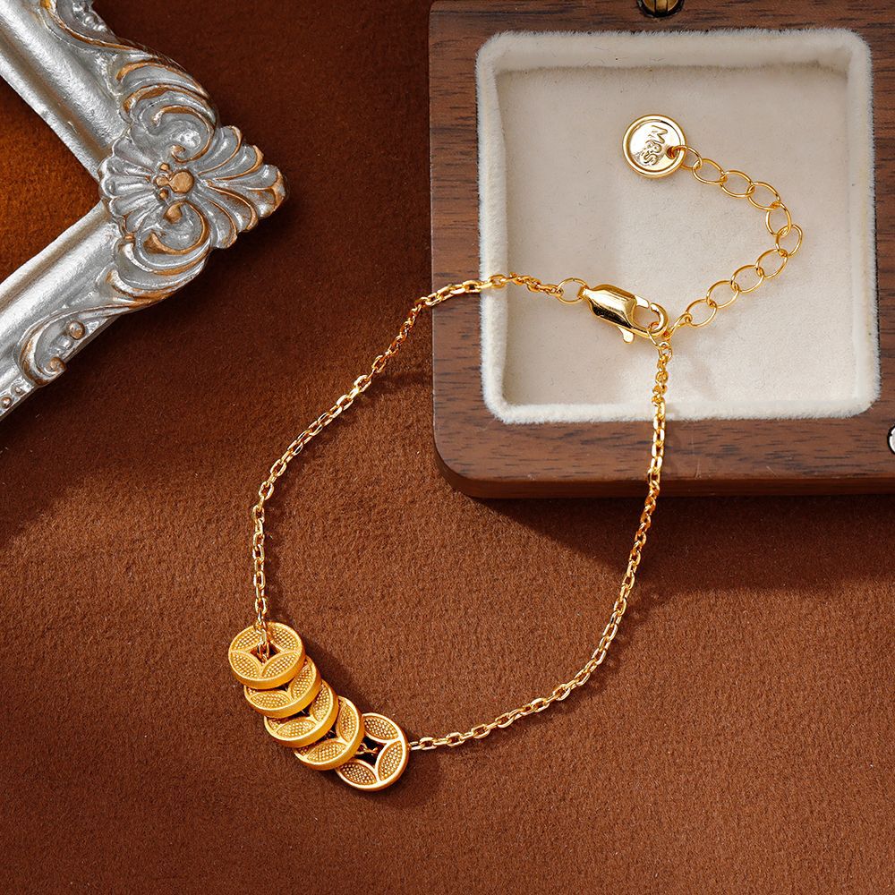 Hyacinth ancient sand gold Five Emperor Coins bracelet, a bestseller on Douyin, exudes a golden charm and a sense of high-end luxury. It's a birthday gift accessory details Picture