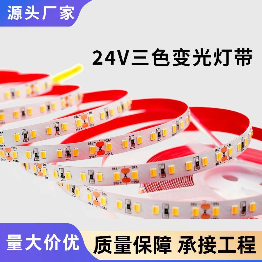 24V三色变光COB LED灯带 灯条柔光防水可剪裁