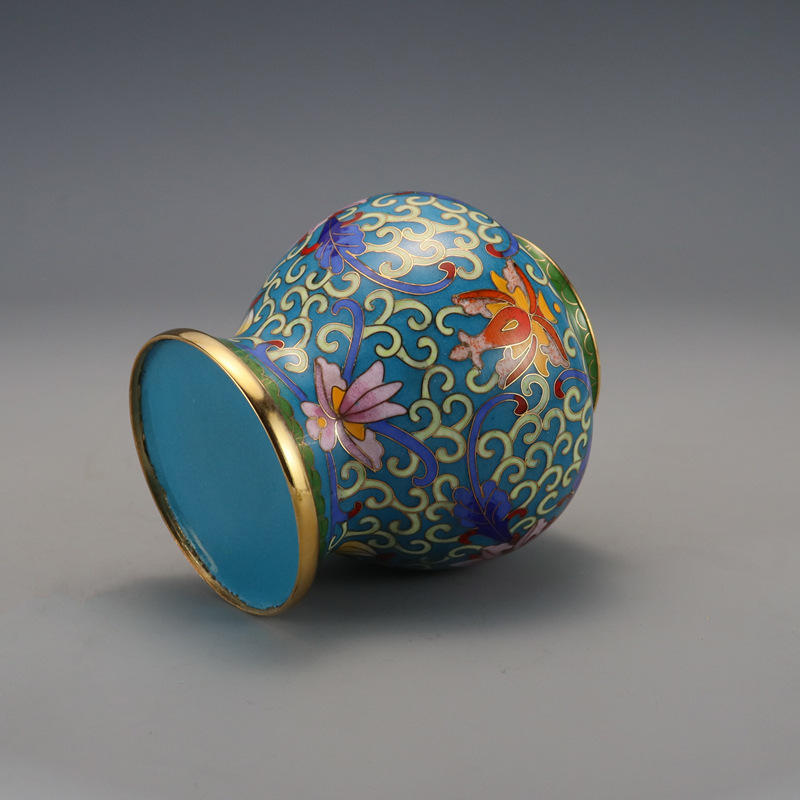 Beijing Cloisonne craft gift piece: Traditional copper body cloisonne enamel polished 5-inch lotus patterned General jar Application Scenario