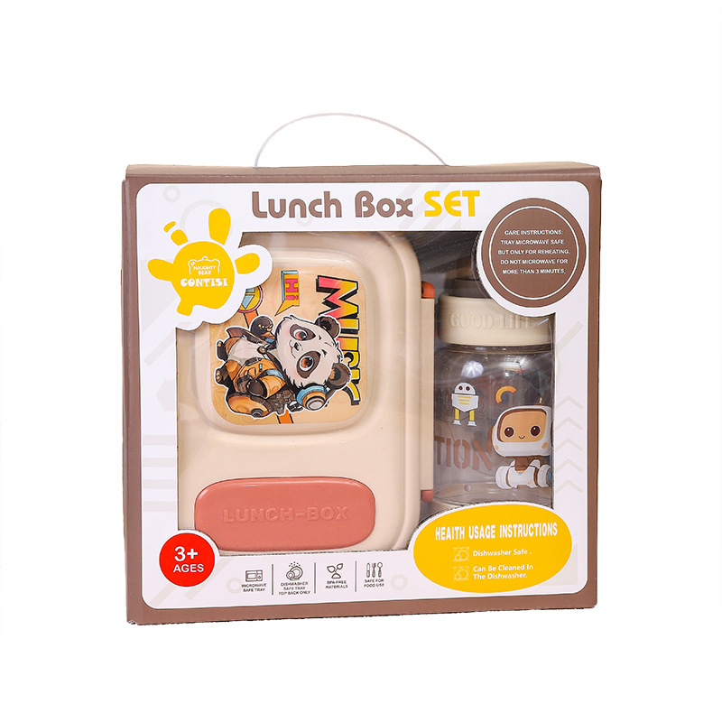 Cross-border children's cute hand-held water cup stainless steel lunch box set manufacturer student cartoon compartments lunch box Item Picture