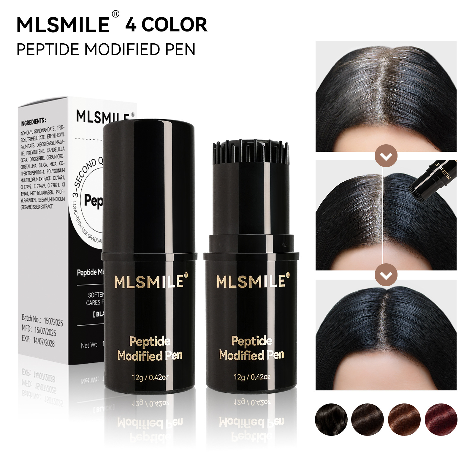 Mlsmile Cross-Border Patented New Products: Peptide Whitening Hair Comb, Disposable Hair Dye, Root Repair Hair Dye Stick full figure