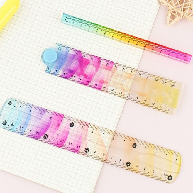 15cm color transparent folding flexible ruler, office stationery, multi-functional drawing and measuring, student art, manual scale