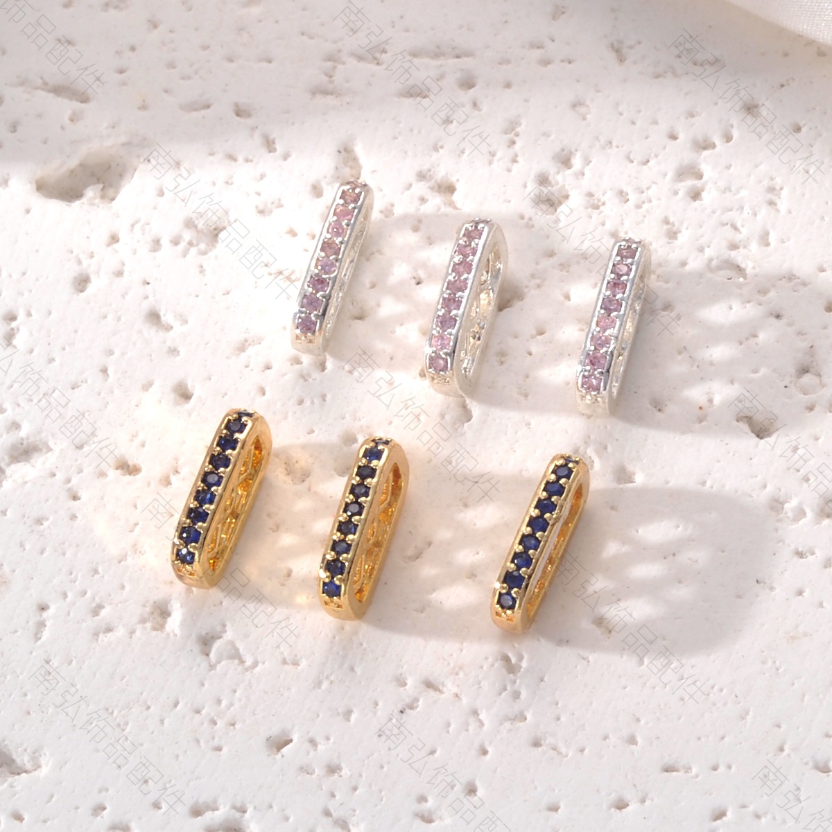 Necklace spacer color-preserving copper plated 18k gold accessory, zirconium-inlaid rectangular bracelet, high-end DIY pearl jewelry accessory Specification image