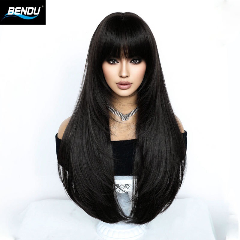 Black, light purple long straight hair, air bangs, Lolita yin-yang hairstyle gradient Halloween fashion wig full head set Application Scenario