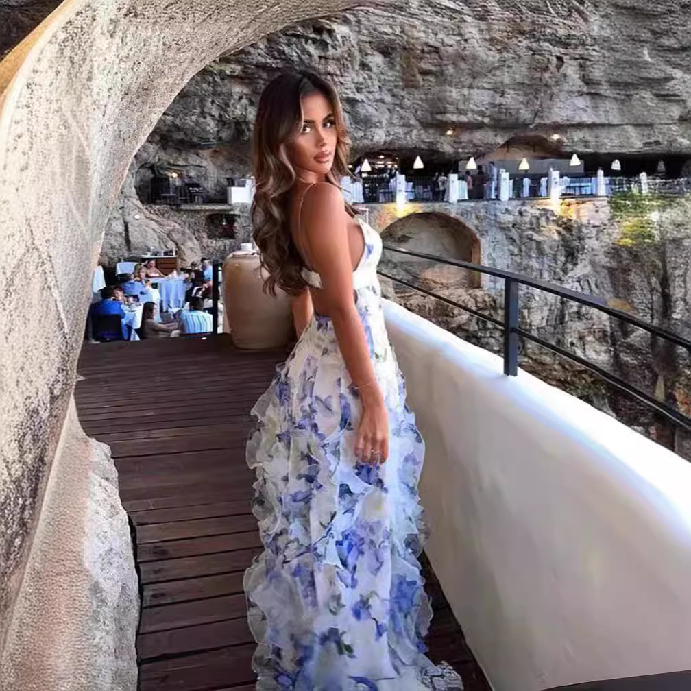 2026 New Spring/Summer off-the-shoulder European and American cross-border women's fashion chiffon ethereal halter dress with elegant style Specification drawing