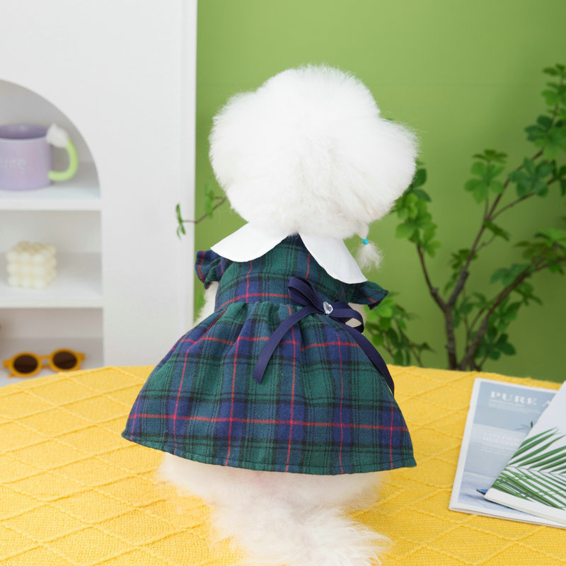 New spring and summer casual teddy bichon Frise puppy clothes featuring artistic checked skirt clothing for pet dogs and cats details Picture