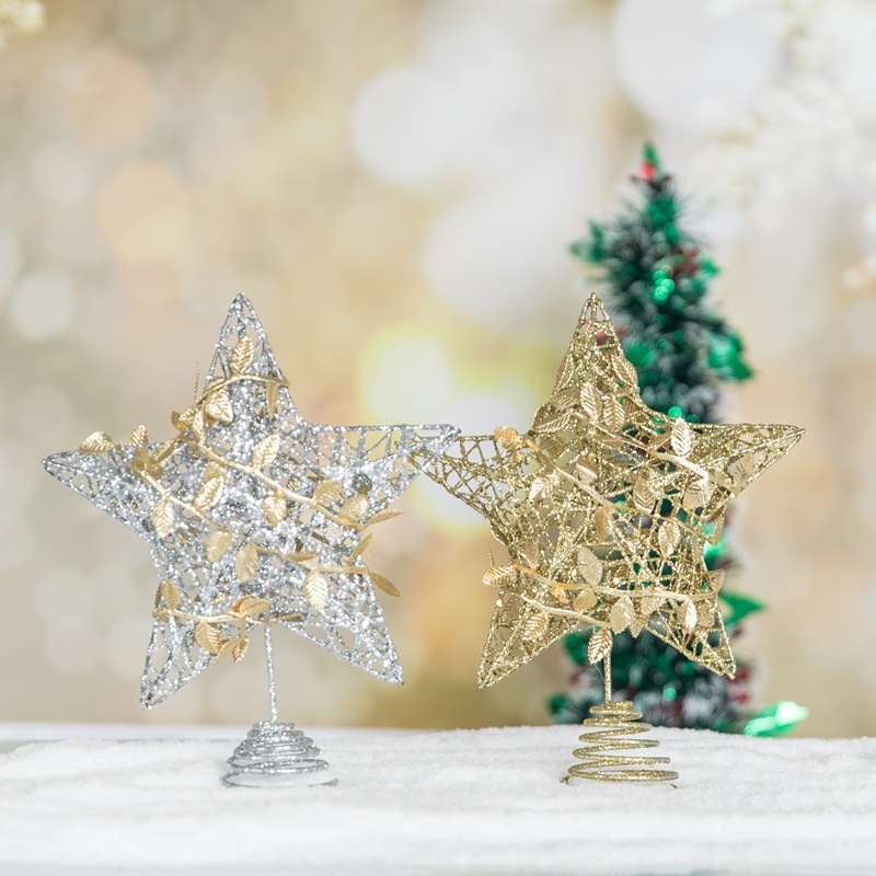 Cross-border supply of Christmas tree top star iron art accessories, five-pointed star Christmas tree pendants, star decorations, and golden Christmas Specification image