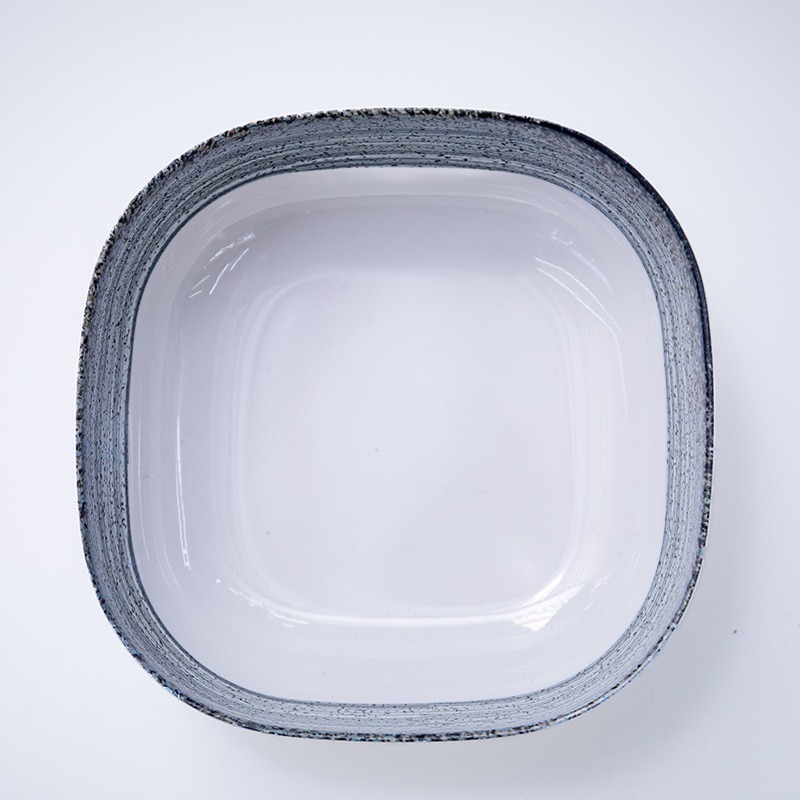 Export melamine imitation porcelain tableware, shallow-edge flat plates, shock-resistant square seafood plates, sashimi plates, vegetable plates, OEM export Item Picture