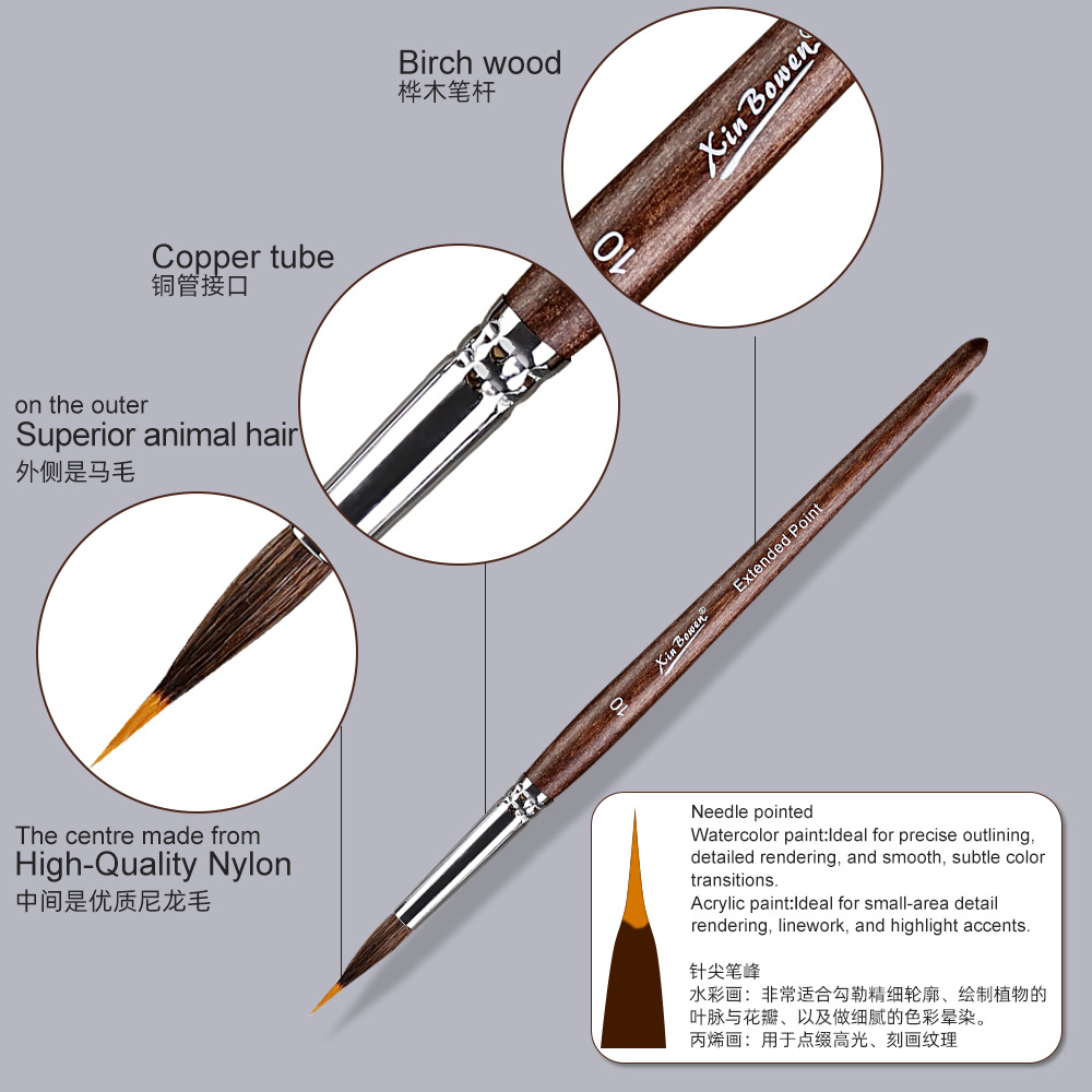Amazon watercolor outlining brush 6-piece animal hair nylon double-layer mixed petal-shaped brush watercolor painting brush details Picture