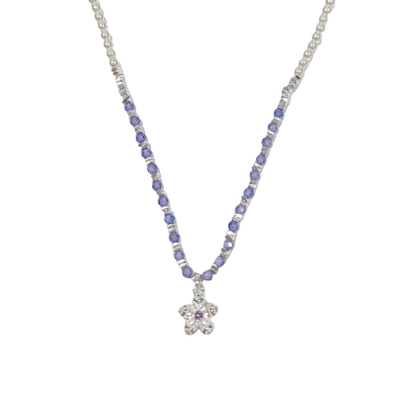Spring new style, fashionable and fresh purple beaded flower pendant necklace, exquisite, gentle and versatile collarbone chain Item Picture