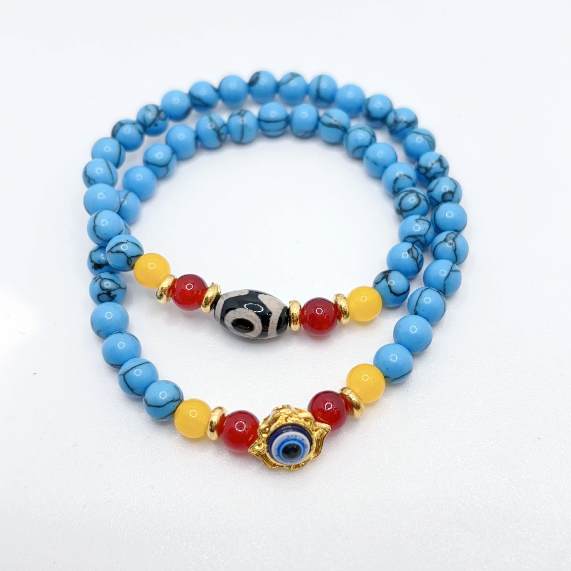 新款民族风两圈手串 男女仿松石串珠 天珠配法器手环两圈手饰礼品