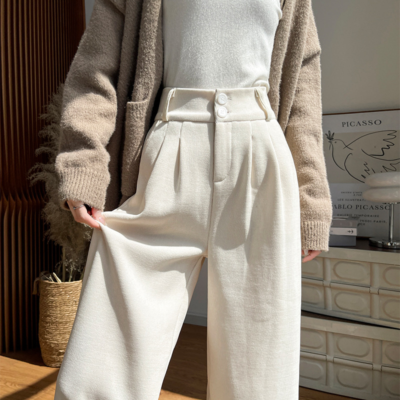 Corduroy wide-leg pants for women 2025 new style coffee-colored autumn petite casual narrow straight-leg drape suit pants details Picture