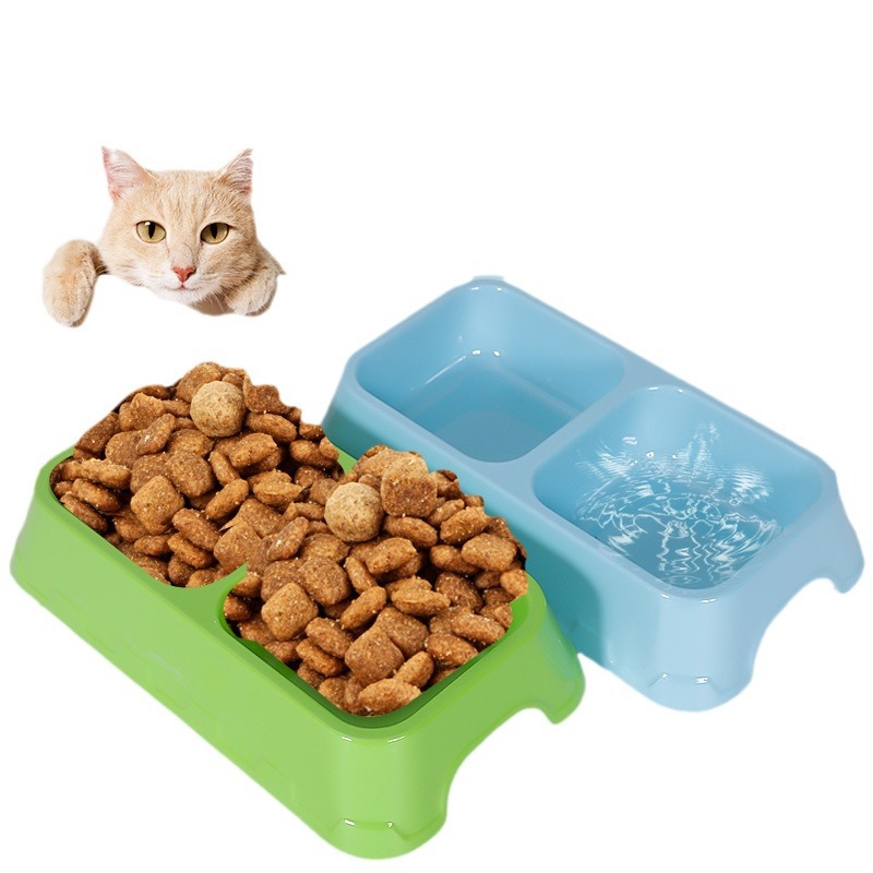 Colorful double-compartment pet food bowls, pet supplies, special feeding bowls for cats and dogs Item Picture