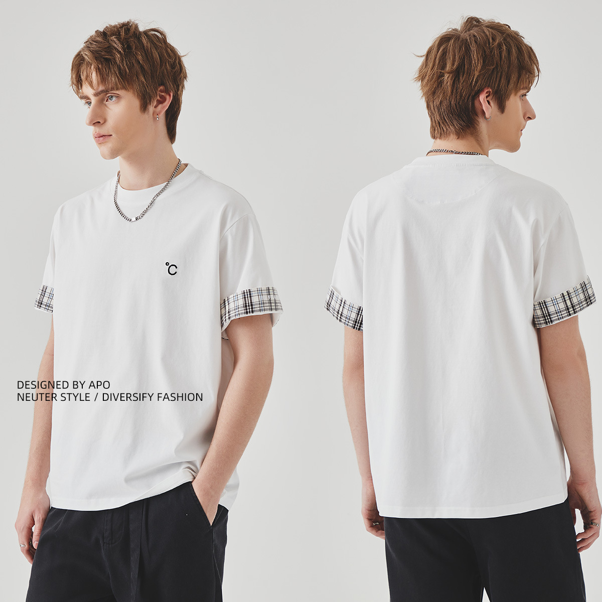 APO Men's Wear 2025 New short-sleeved T-shirt Men's fashion brand summer high-quality loose round-neck checkered top Application Scenario