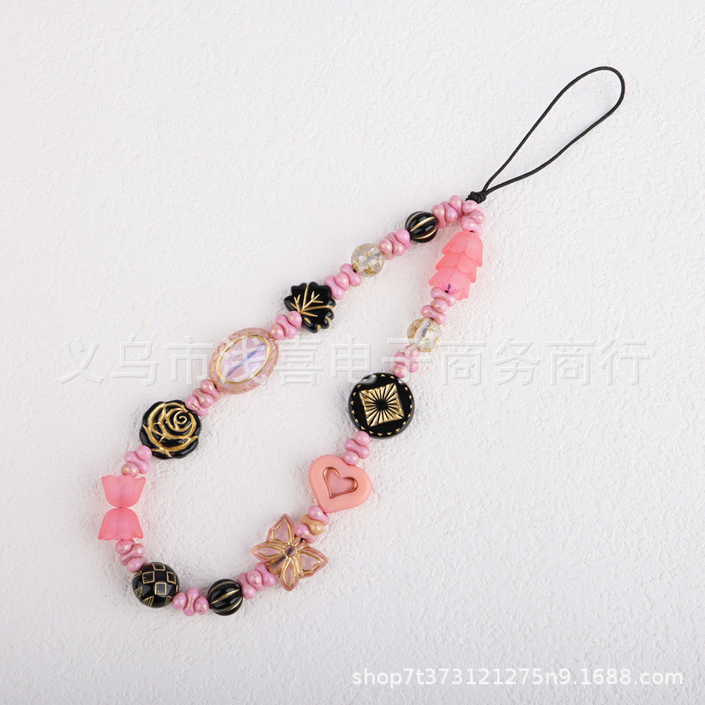 2024 Original girl pink beaded star-shaped heart mobile phone chain, camera lanyard, phone case pendant, standing camera lanyard Item Picture