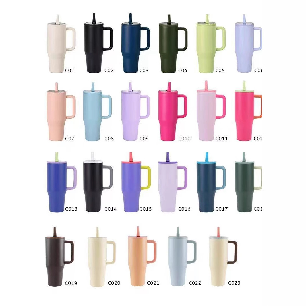 Wholesale of cross-border 40oz handle car cups, 304 stainless steel straw insulated cups, large-capacity cold preservation ice cups details Picture