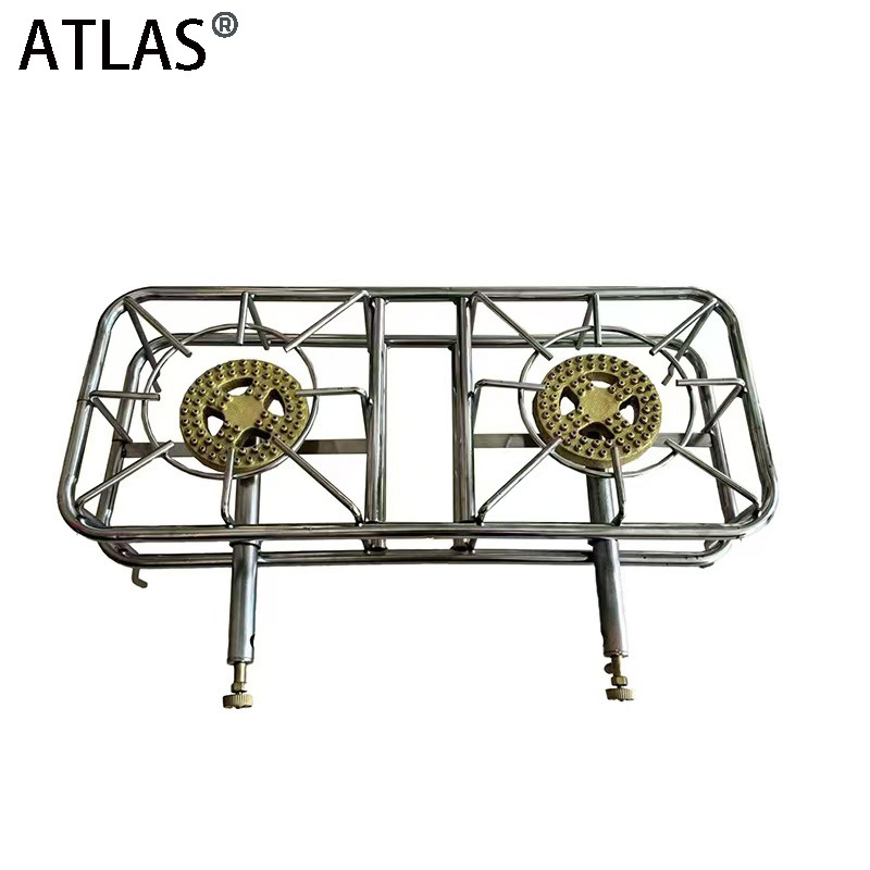 Stainless steel electroplated hot pot, Middle East, Saudi Arabia outdoor high-quality double-head gas stove, camping and picnic stove, cast iron details Picture