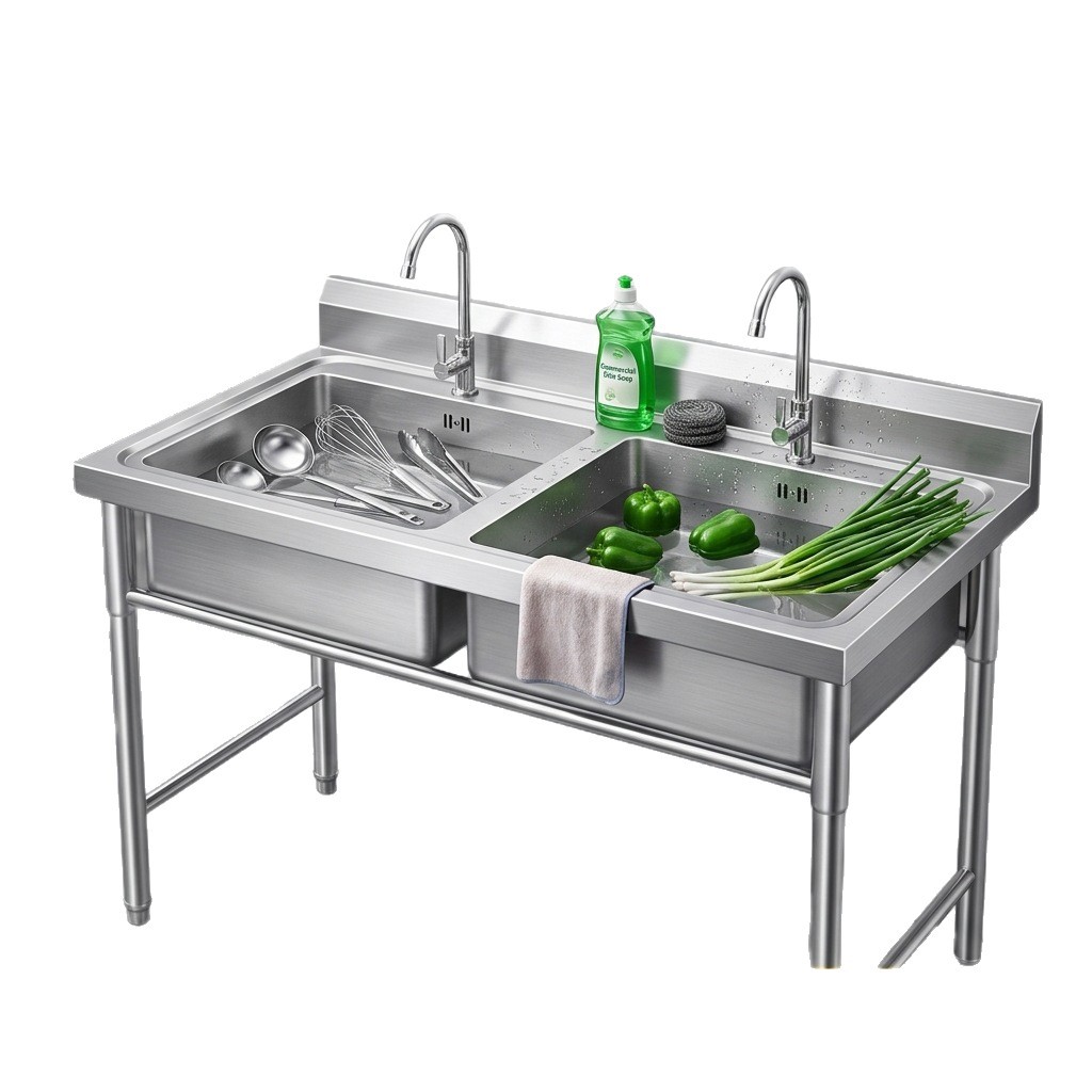 Commercial stainless steel single and double star water tanks, vegetable washing tanks, canteens and restaurants, kitchen sinks, thickened floor-standing water tanks manufacturers Item Picture