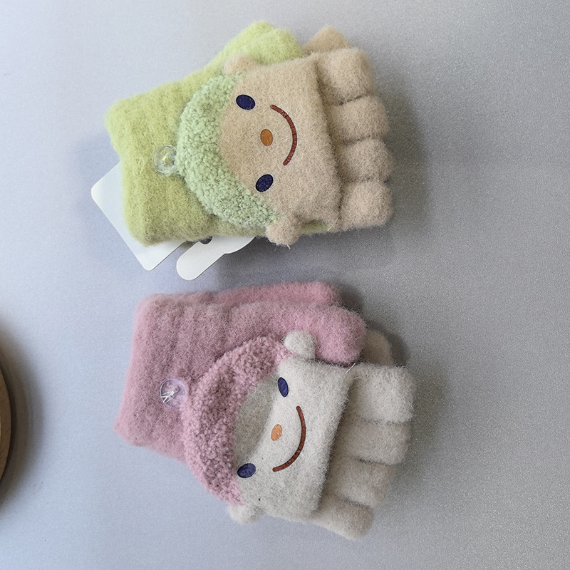 Winter warm children's gloves: Girls in winter, half fingers; boys and girls, flip covers, five fingers; primary school students writing in winter Specification image