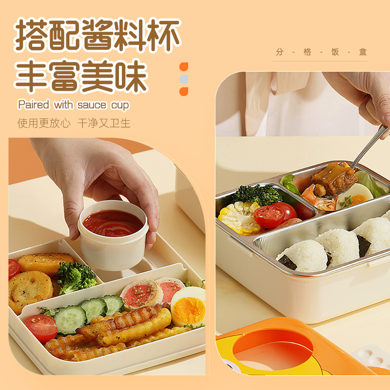 Cartoon double-layer girls' lunch box, microwave stainless steel food insulated lunch box, student and office worker lunch box details Picture