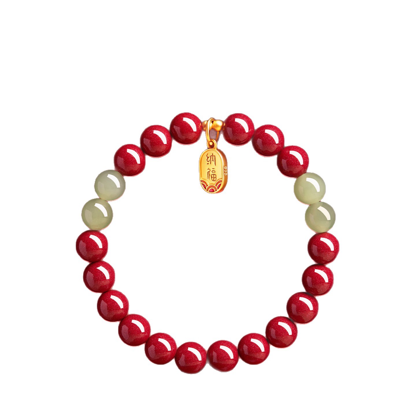新款国潮高含量高纯朱砂手串女款天然蜜蜡和田玉珠手链本命年礼物